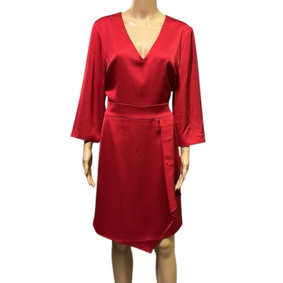 Trina Turk Dresses & Skirts - Trina Turk Ruby Red Shimmer 3 Quarter Sleeve Lined Zip Back Moment Dress Size 12